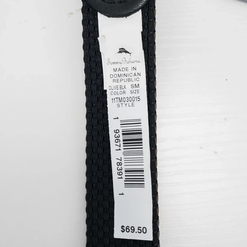 Tommy Bahama Belt Mens Olive Black‎ Reversible Braided Stretch Small 30-32